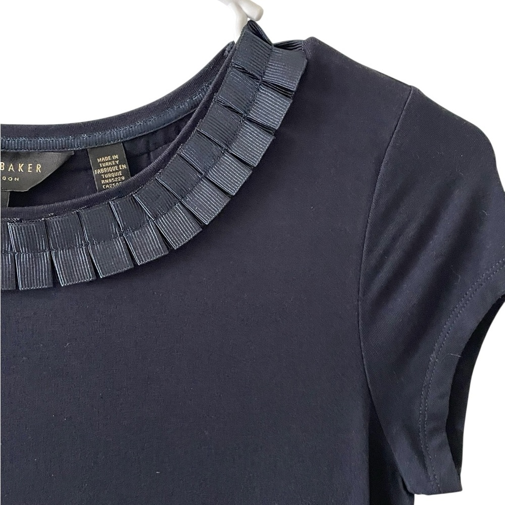 TED BAKER Sillia frill neck pleat ribbon ruffle embellished t-shirt tee top - Picture 5 of 8